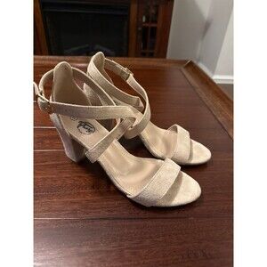 Trary Women's Ankle Strap High Heels  Beige Sandals Dress Shoes Strappy Size 8